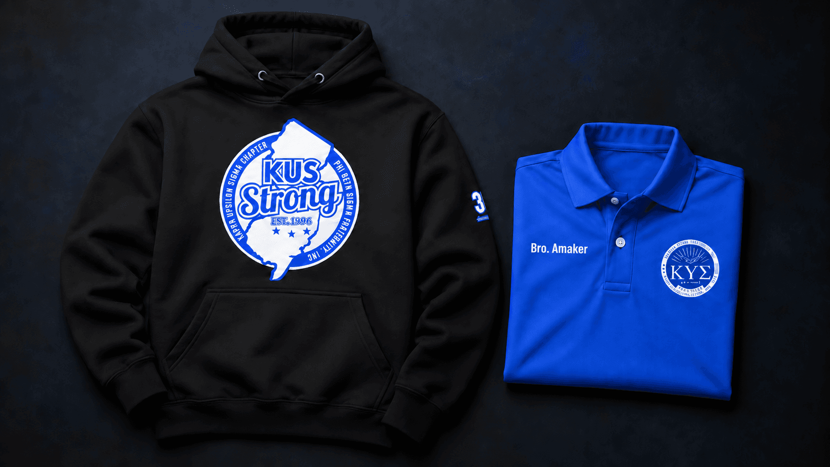 KUS Strong hoodie and Kappa Upsilon Sigma polo